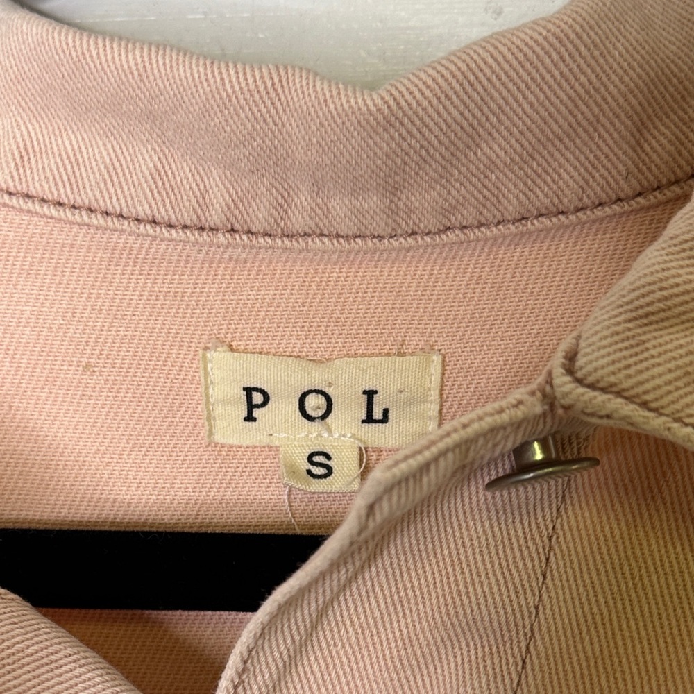 POL Pink Distressed Cropped Denim Jacket Small Frayed Hem Oversized - Picture 2 of 7
